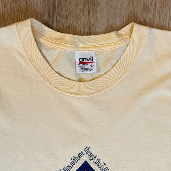 Anvil Graphic T-Shirt Butterfly Quilt Embroidery Yellow Large Vintage USA - Picture 3 of 5